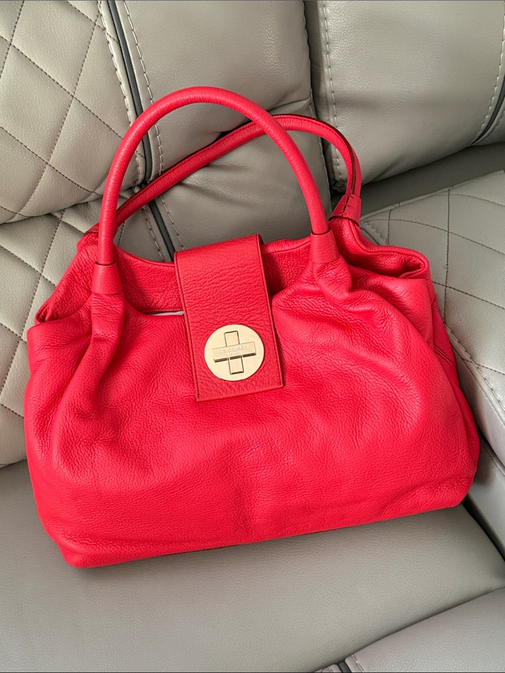 kate spade Red Leather Shoulder Bag with Gold-Tone Turn Lock